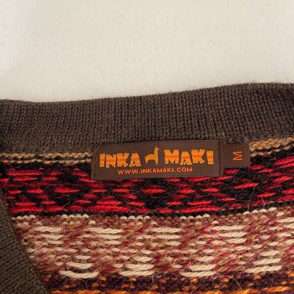 Inka Maki Sweater Men's Medium Pullover Alpaca Wool Printed Grandpa - Picture 7 of 9